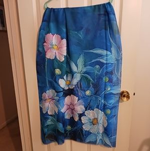 Blue Wool Blend Floral Scarf